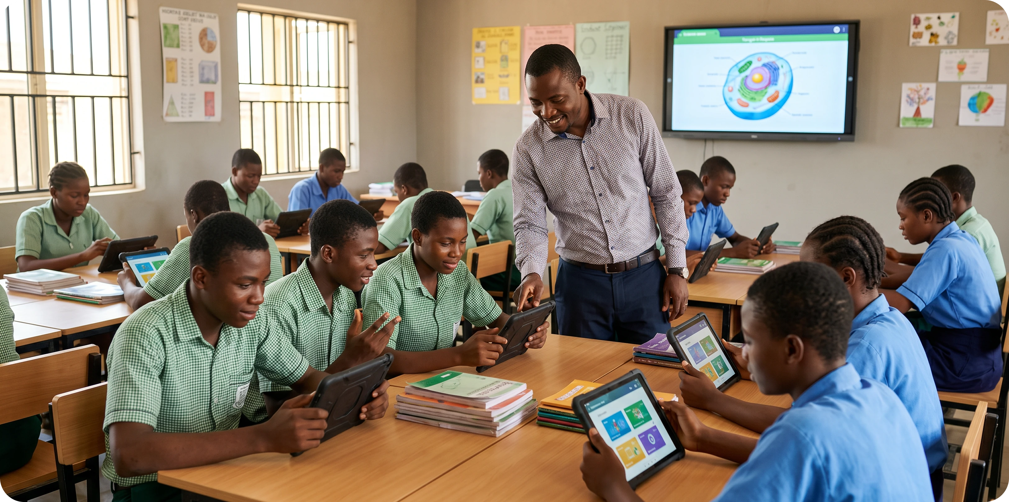 Nigerian children in a classroom learning together